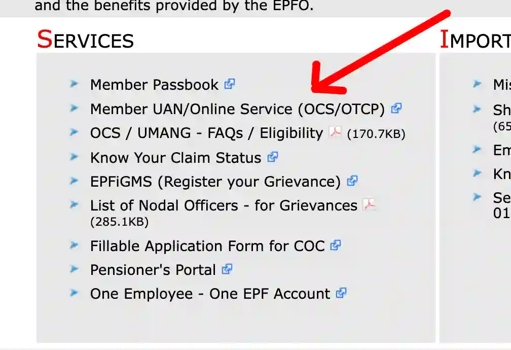 EPFO member sevice